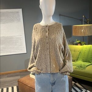 Topshop Taupe Cable Knit Cardigan